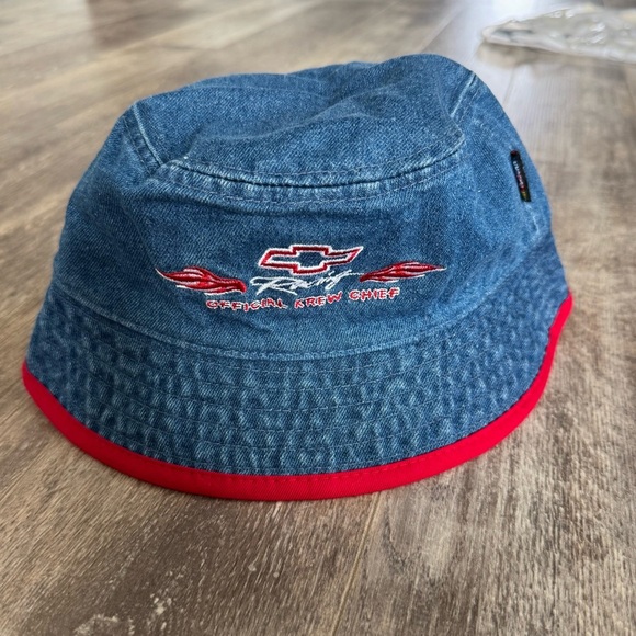 NWT! NASCAR Chevrolet Racing Denim Bucket Hat with Red Trim - Picture 1 of 7